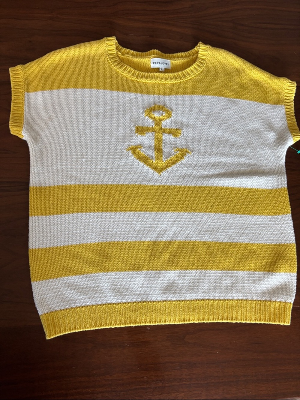 Pepaloves Yellow & White Striped Anchor Knit Top